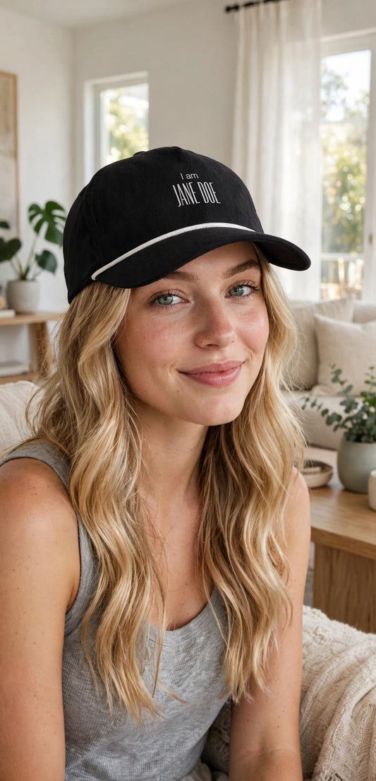 Sunwashed Rope Cap — ‘I am Jane Doe’ Embroidered Rope Hat